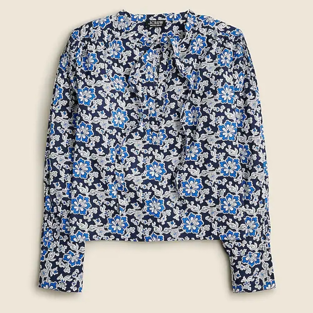 Jcrew V-neck tie top in floral cotton-blend dobby